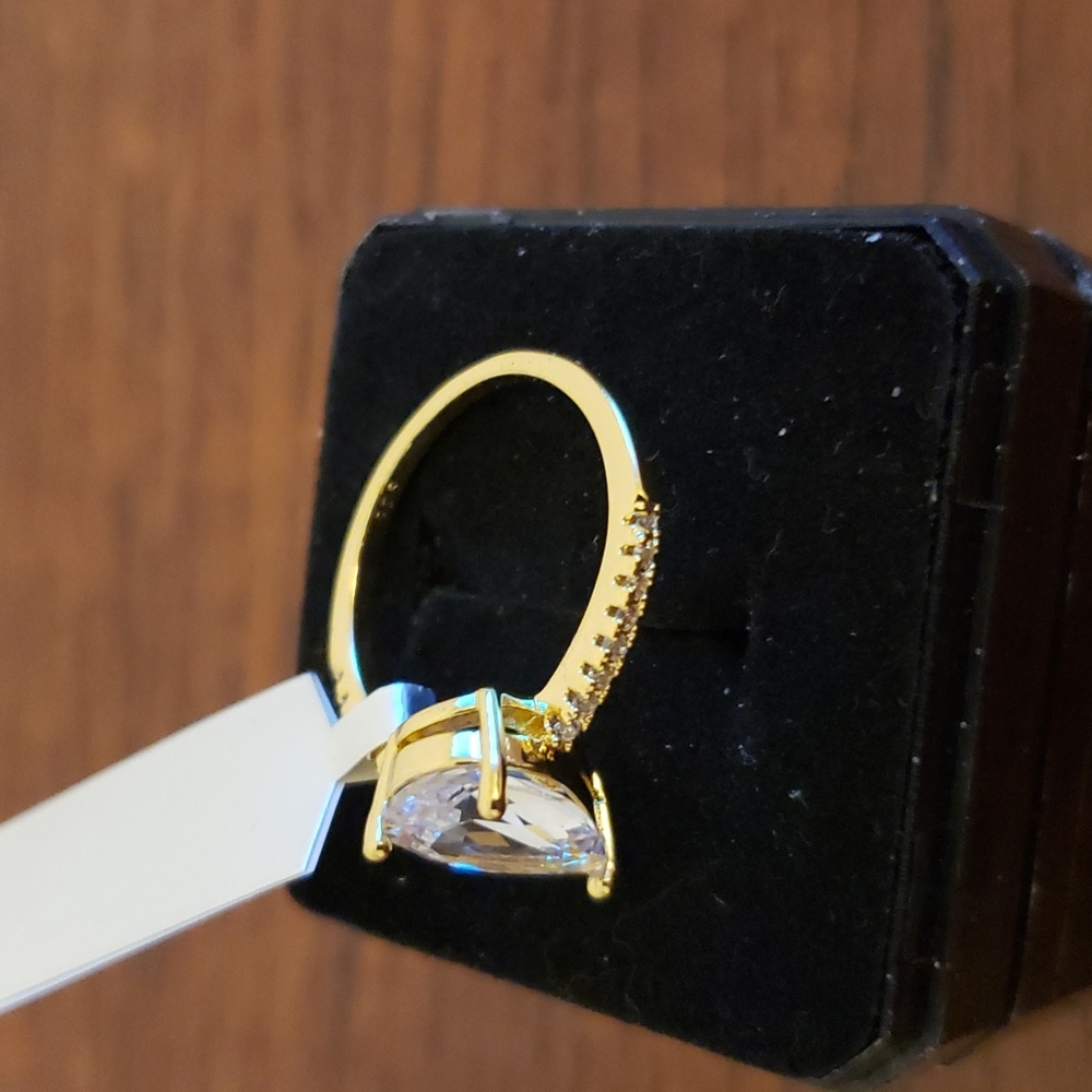 FIRM 18K Gold Plated Pear Cut White Sapphire Ring - Picture 4 of 5